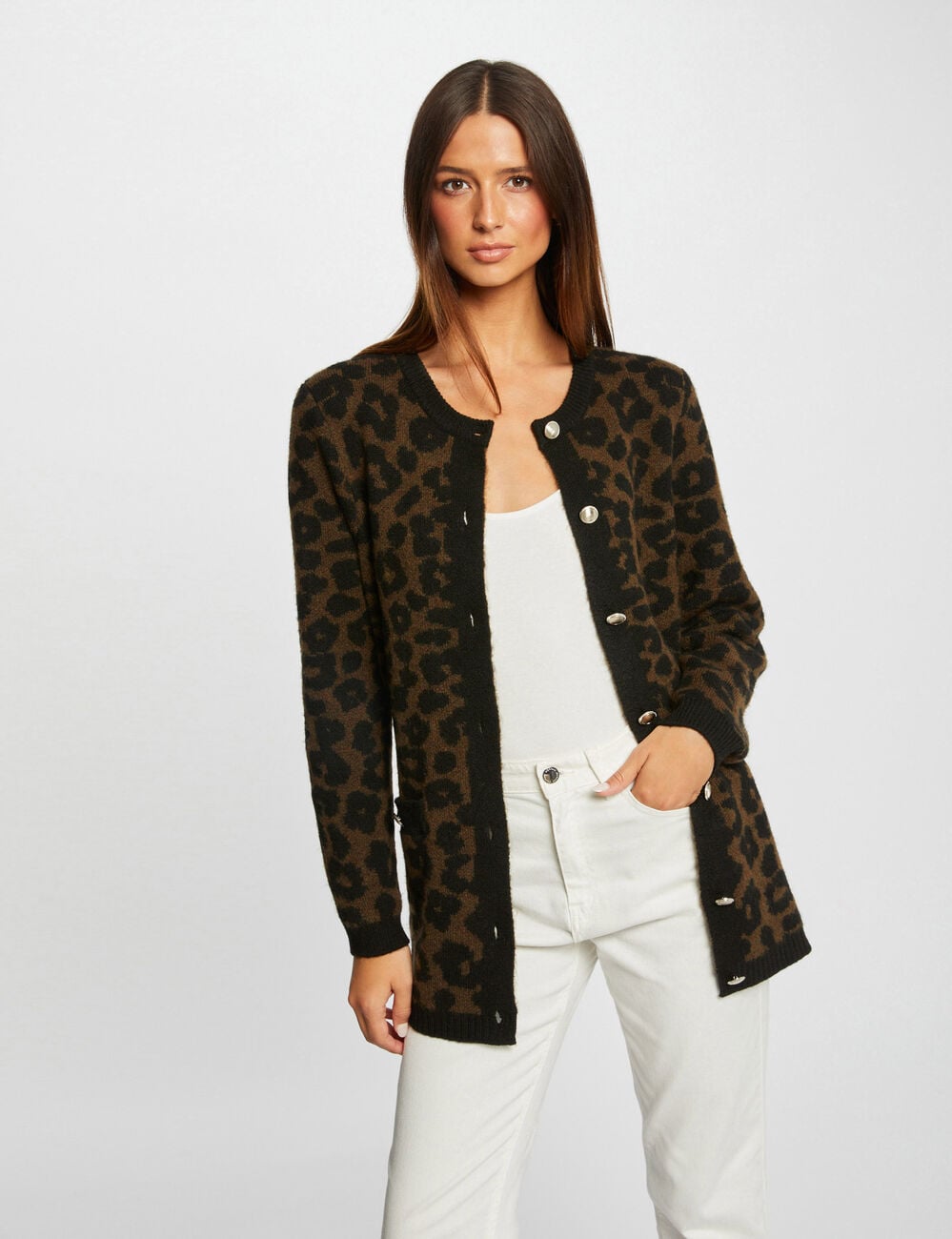 Halflang vest met luipaardprint zwart vrouw