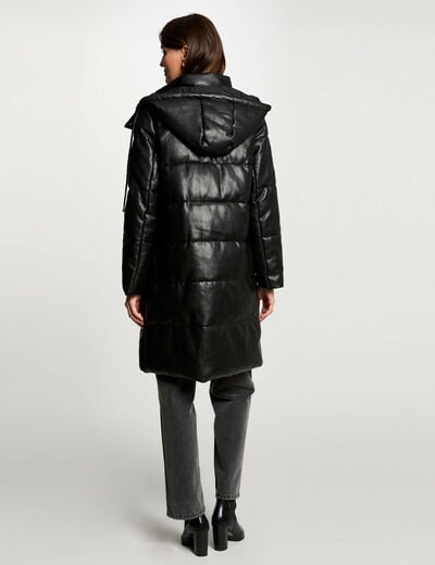 Doudoune longue simili cuir noir femme