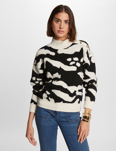 Trui met hoge hals en print beige vrouw