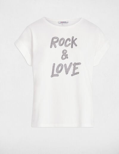 Kort T-shirt met strass helder wit vrouw