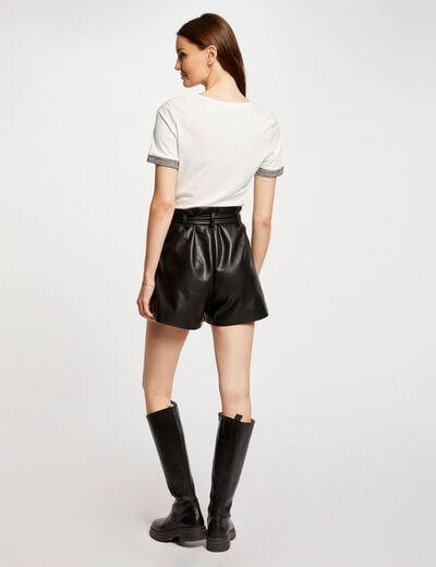 Short paperbag simili cuir noir femme