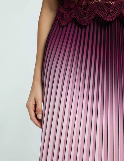 Jupe longue pliss&eacute;e prune femme