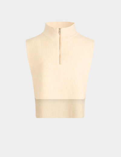 Poncho col zippé ivoire femme