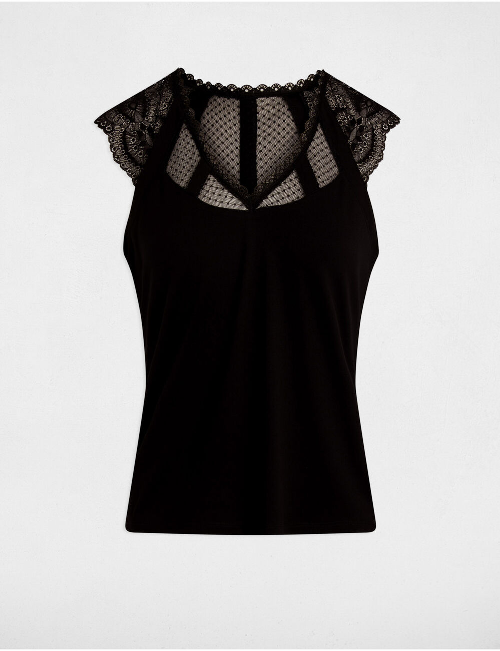 T-shirt dentelle col v noir femme