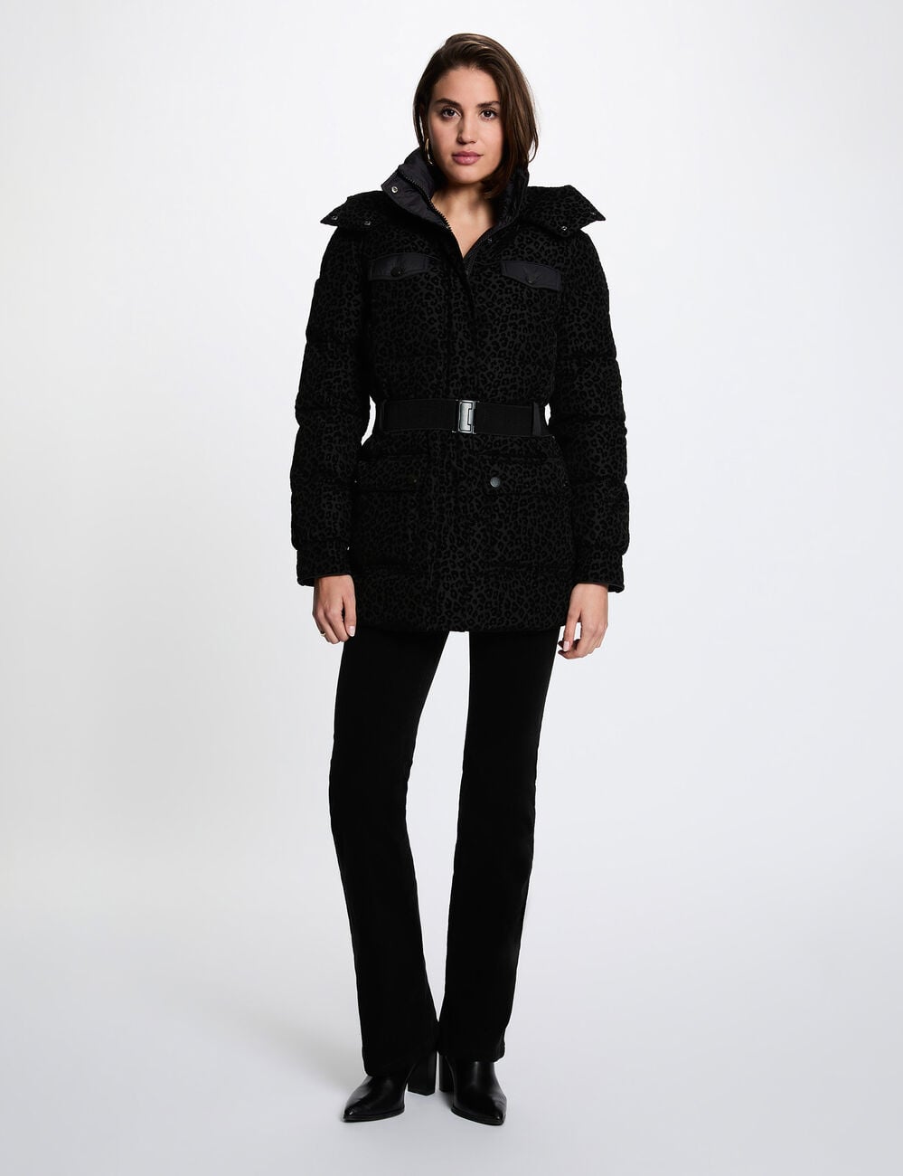 Doudoune ceintur&eacute;e noir femme