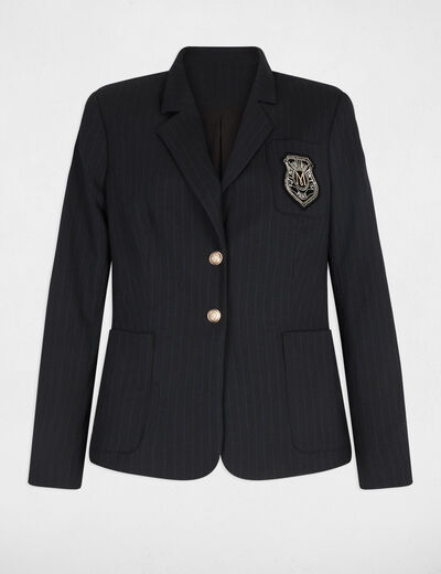 Gestreepte rechte blazer marineblauw vrouw