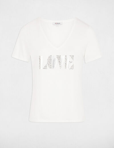 T-shirt met tekst ivoor vrouw