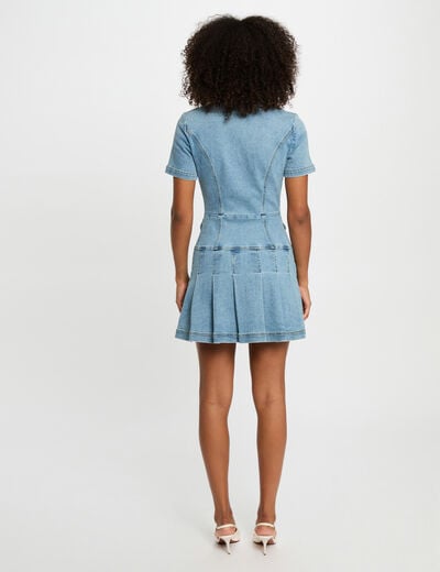 Korte trapeze jurk van denim stone washed denim vrouw