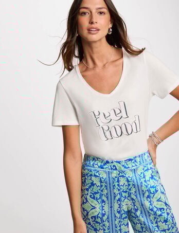 T-shirt met opschrift helder wit vrouw