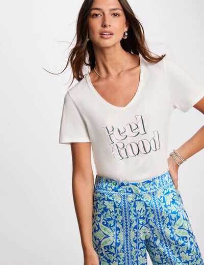 T-shirt met opschrift helder wit vrouw