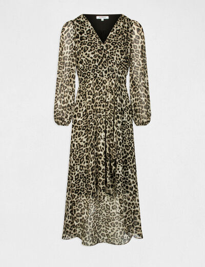 Robe midi portefeuille imprimé léopard multico femme