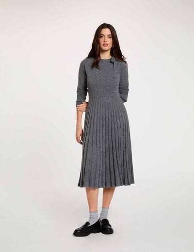 Robe tricot pliss&eacute;e gris clair femme
