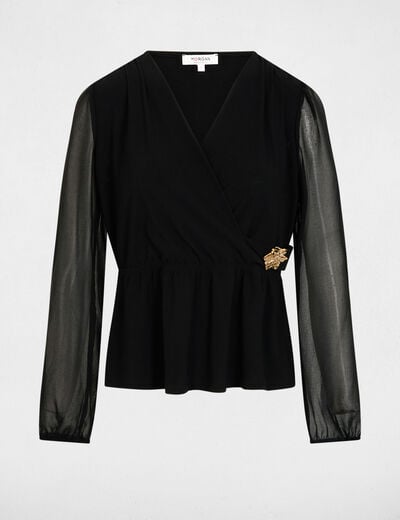 T-shirt cache-coeur col v noir femme