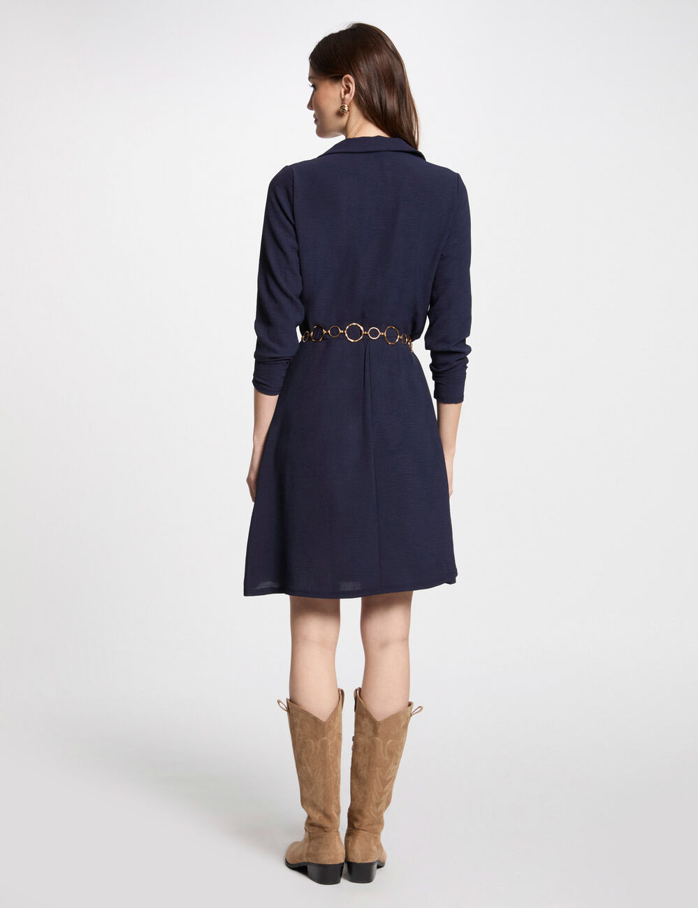 Korte, vloeiende jurk marineblauw vrouw