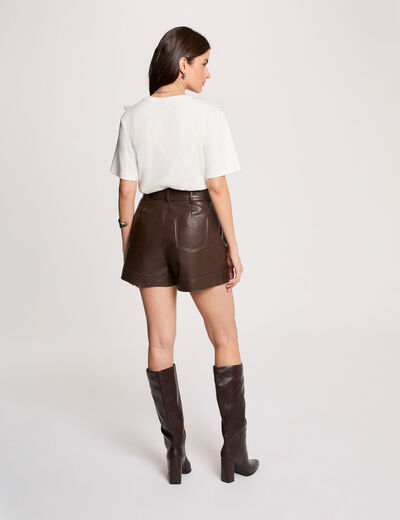 Short ajust&eacute; simili cuir marron femme