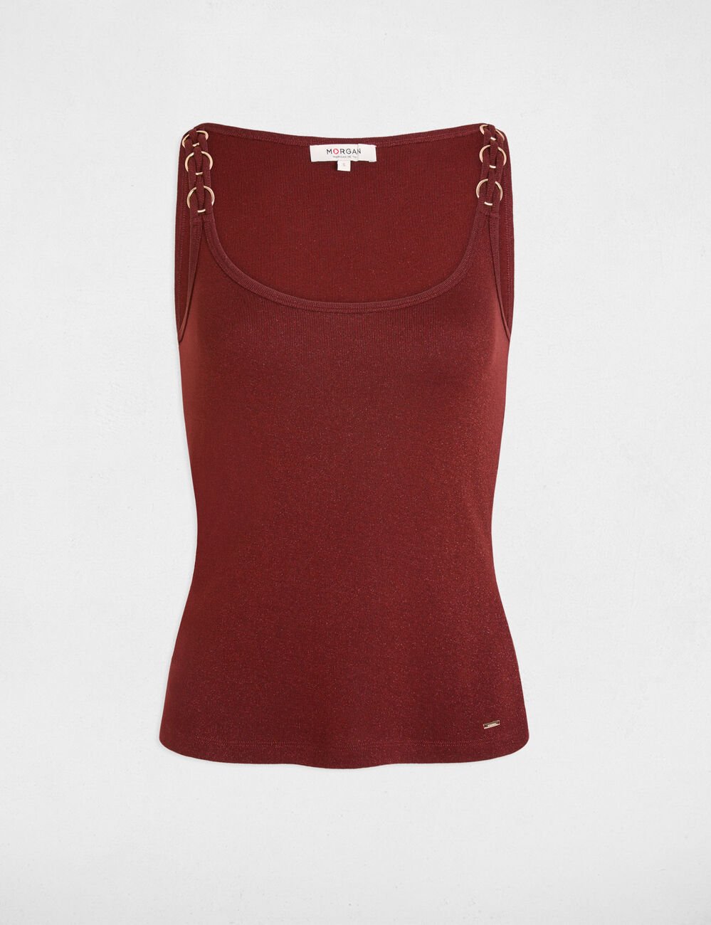 T-shirt cintr&eacute; col rond marron cognac femme