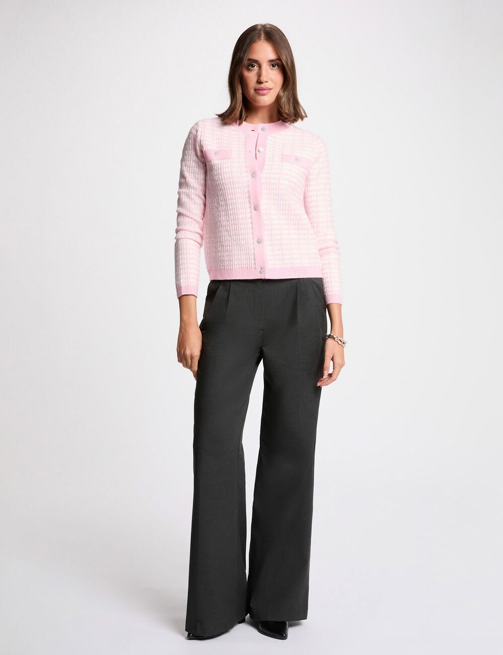 Getailleerd jacquardvest roze vrouw