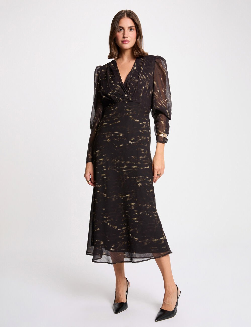 Robe longue manches bouffantes multicolore femme