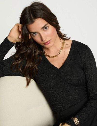 Getailleerd V-hals T-shirt zwart vrouw