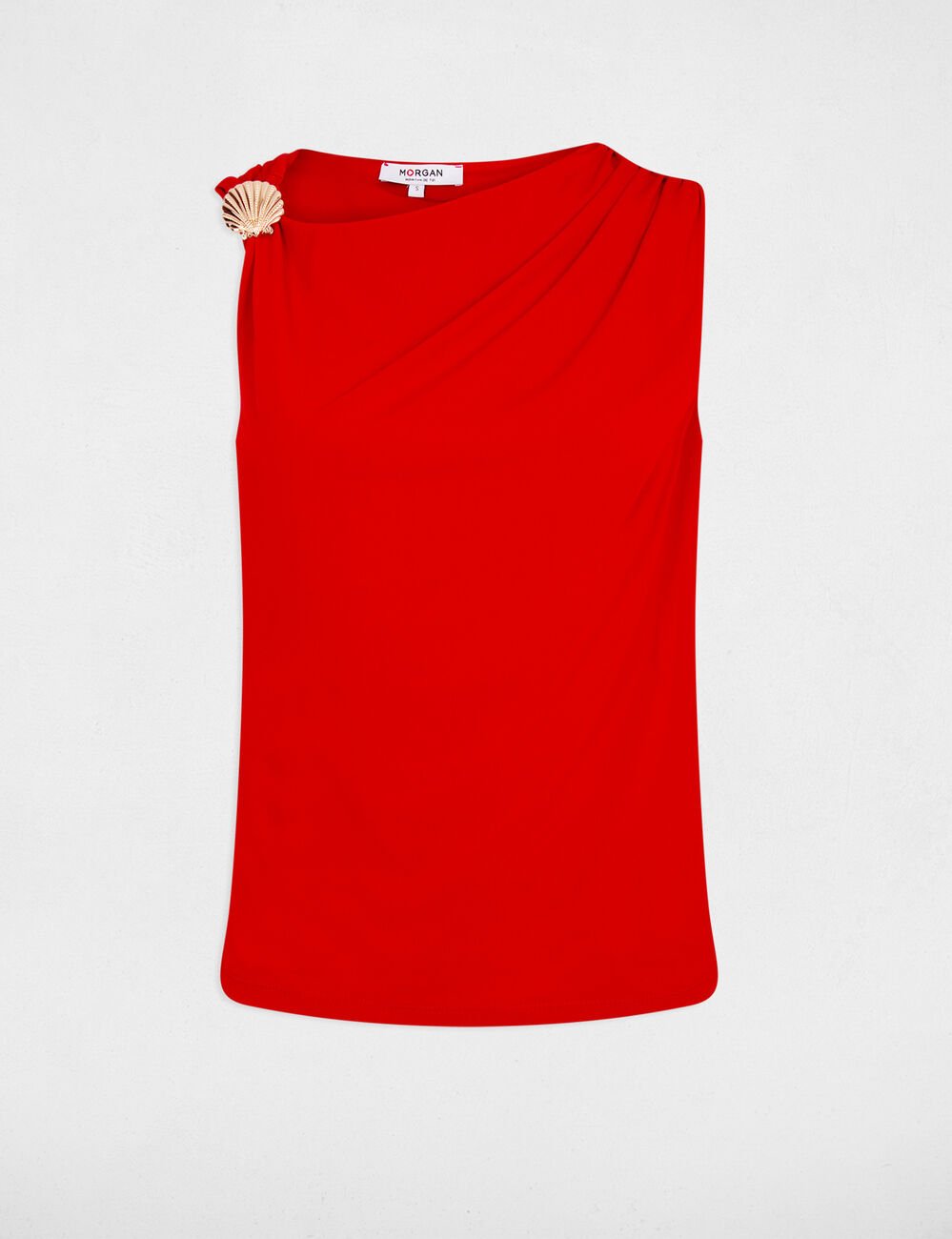 T-shirt col b&eacute;nitier rouge femme