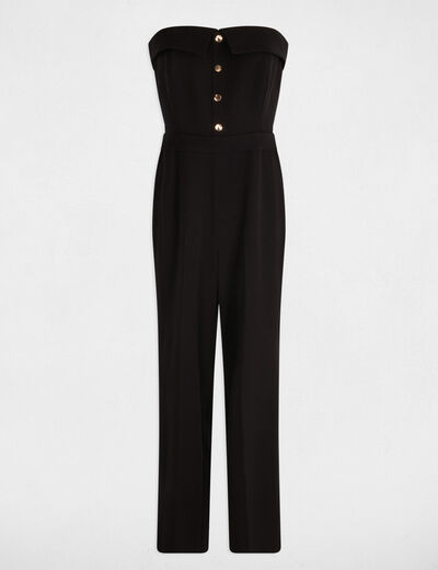 Lange jumpsuit met bustier kraag zwart vrouw