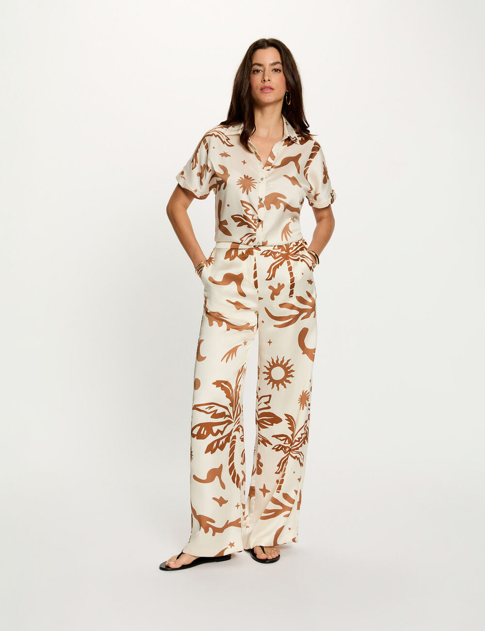 Pantalon large satin&eacute; multicolore femme