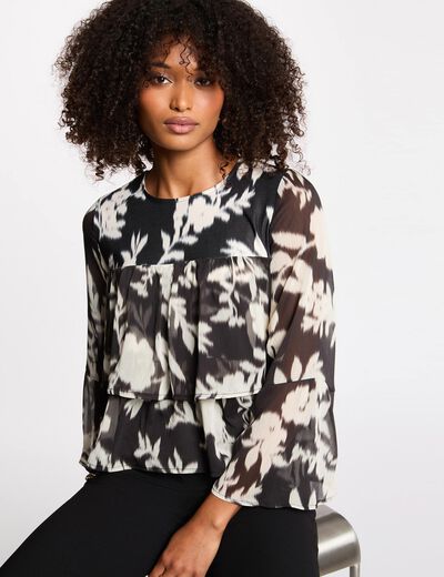 t shirt voile imprime noir femme T-shirt voile imprimé noir femme