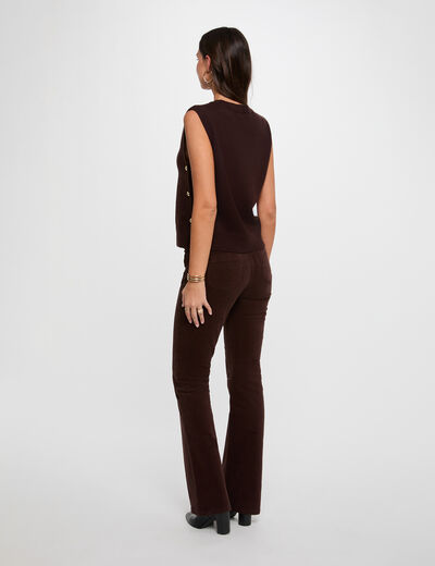Pantalon ajust&eacute; velours marron fonc&eacute; femme
