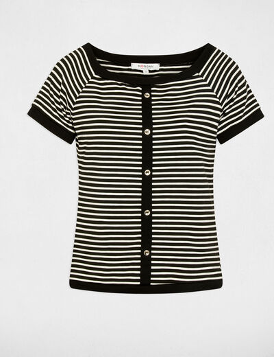 Gestreept Bardot T-shirt helder wit vrouw