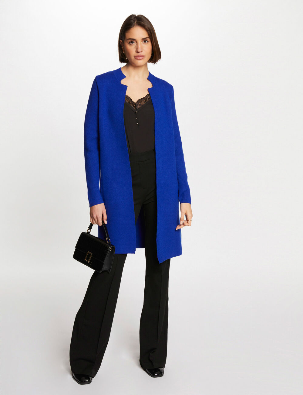 Recht jasje met ingekeepte kraag bleu electrique vrouw