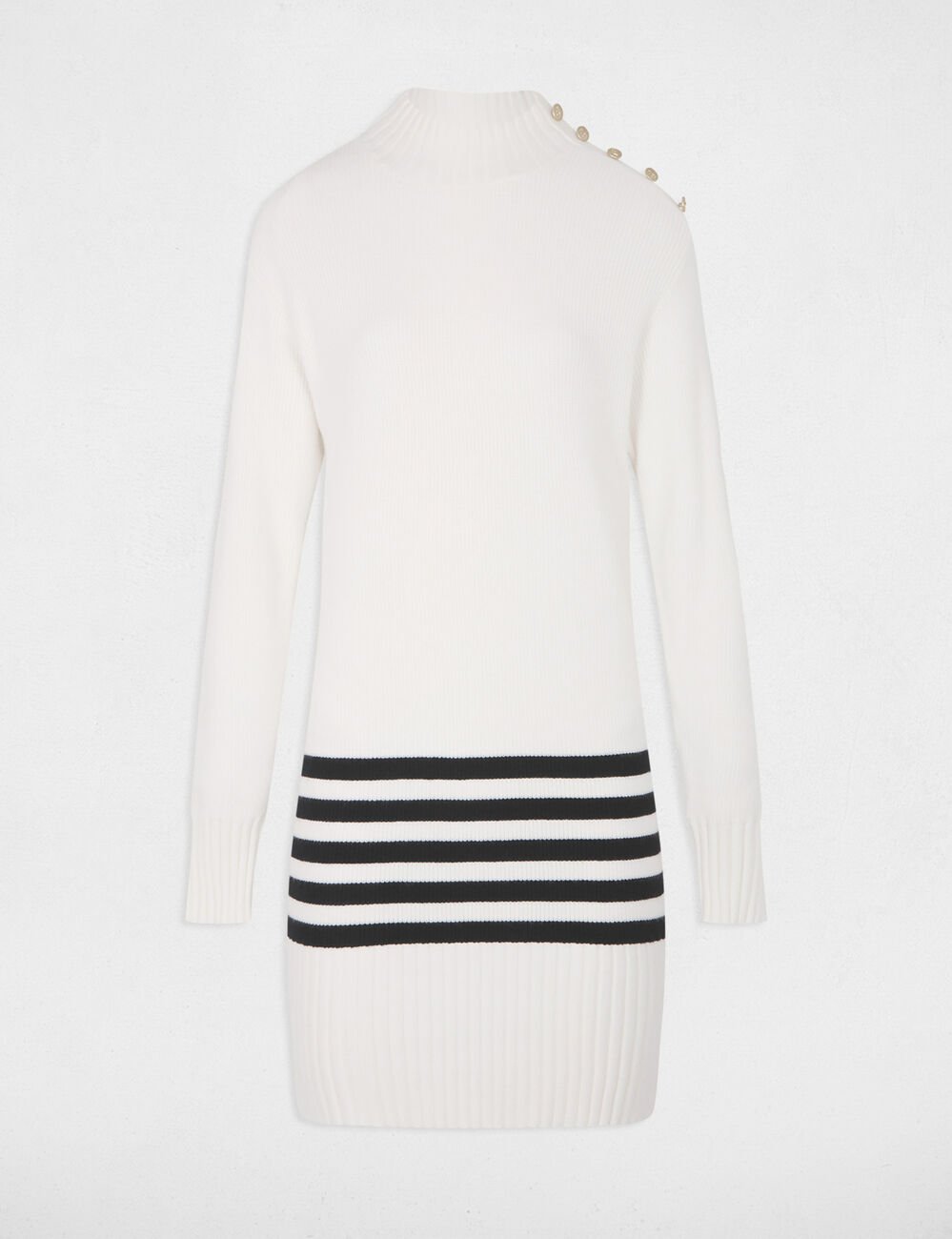 Robe tricot col montant blanc femme