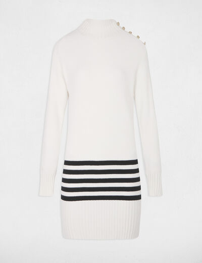 Robe tricot col montant blanc femme