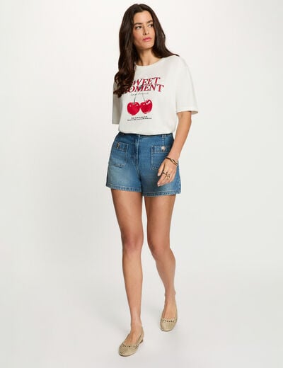 T-shirt met ronde hals en print helder wit vrouw