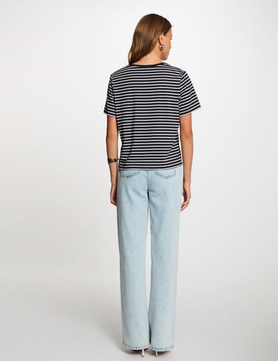 Gestreept T-shirt met korte mouwen marineblauw vrouw