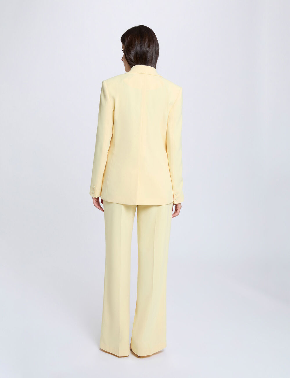 Pantalon large taille haute jaune clair femme