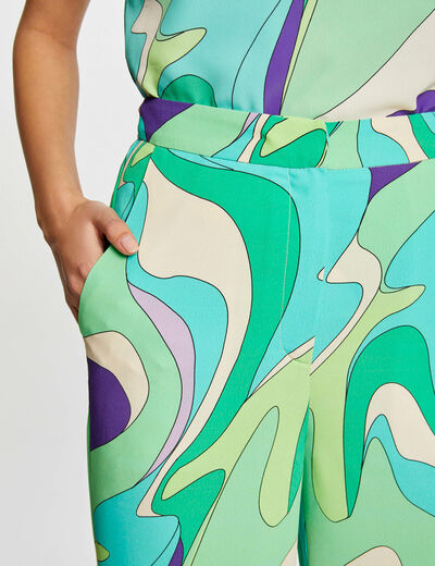 Wijde vlotte broek met abstracte print meerkleurig vrouw