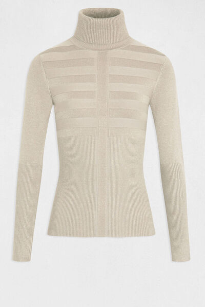 Trui met lange mouwen en sieraaddetail beige vrouw