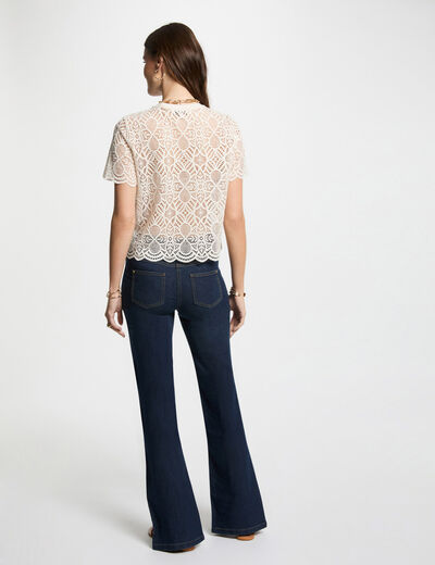 Bootcut jeans met splitten ruw denim vrouw