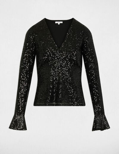 T-shirt cintré col v noir femme