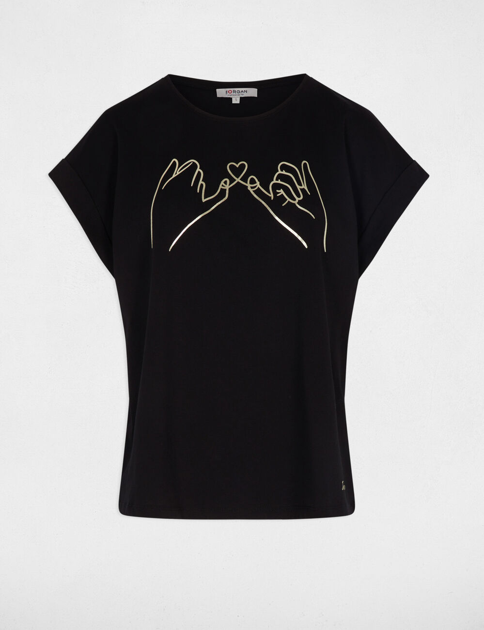 Kort T-shirt met opdruk zwart vrouw