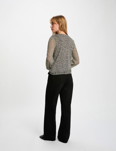 Top col v manches longues noir femme