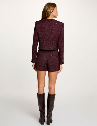 Short tweed taille haute prune femme