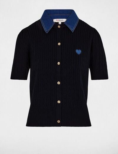 Trui met omgeslagen kraag marineblauw vrouw