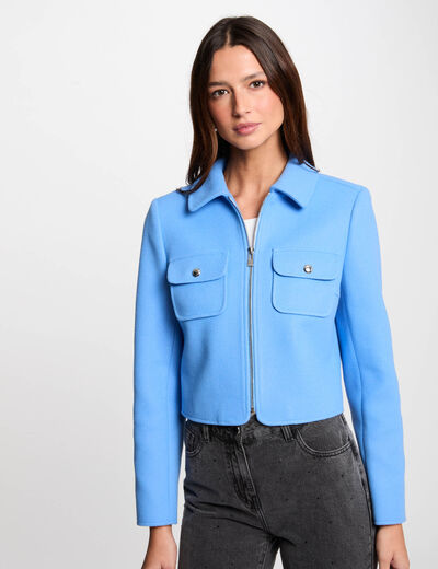 Korte jas met rits bleu vrouw