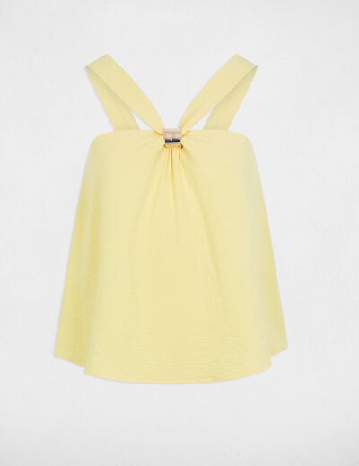 Top plissé col montant jaune femme