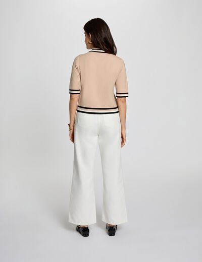 Gestreepte trui met korte mouwen beige vrouw