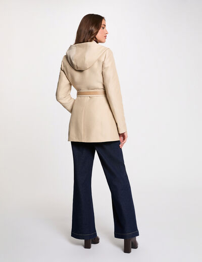 Trench mi-long &agrave; capuche beige femme