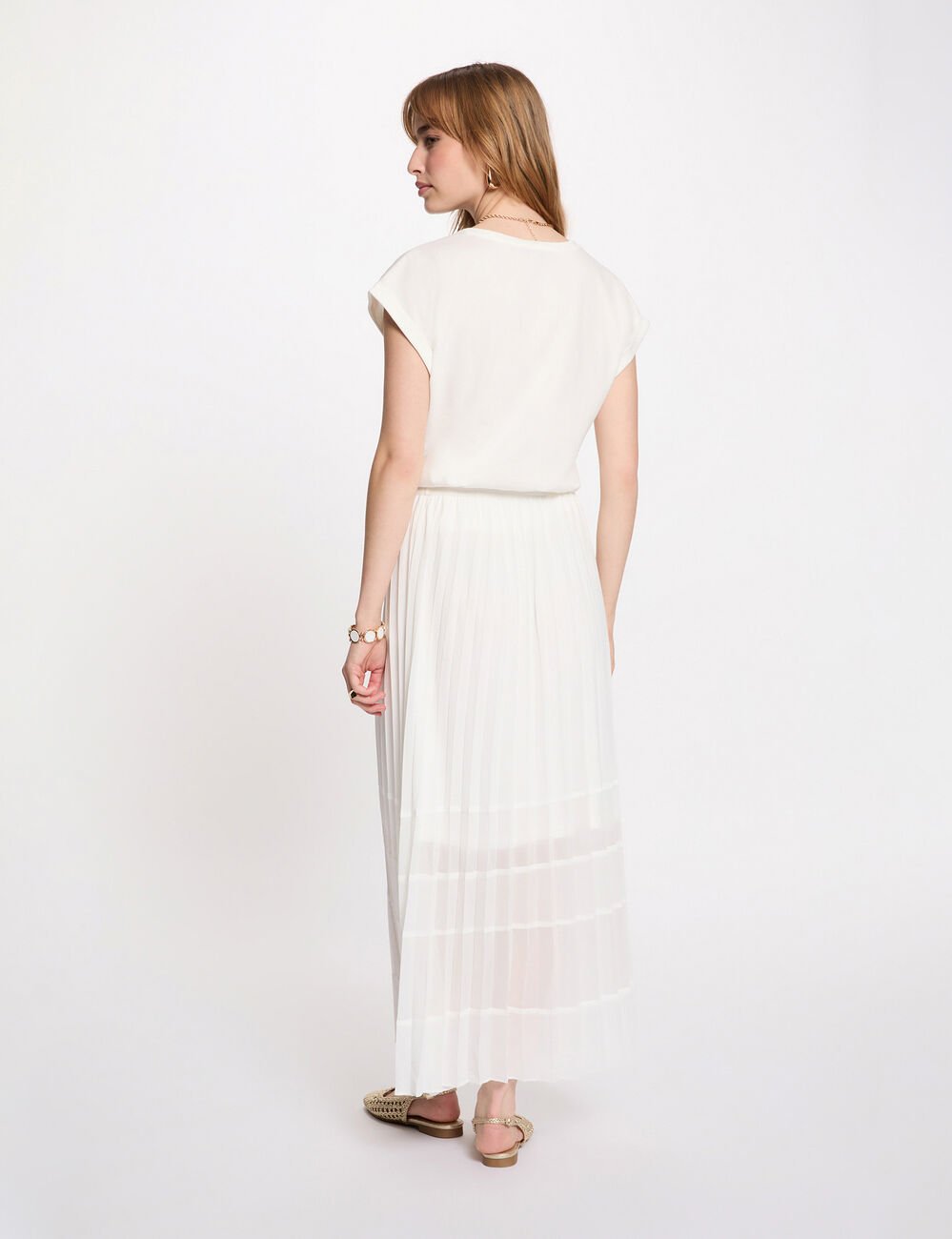 T-shirt col v manches courtes blanc femme