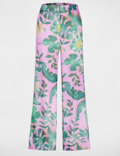 Pantalon large taille haute multicolore femme