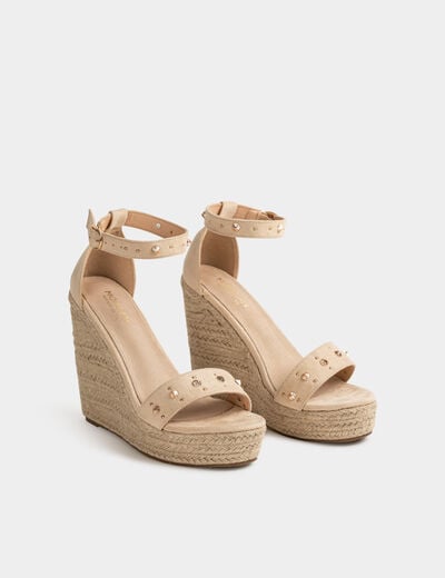 Sandales compensées avec clous beige femme